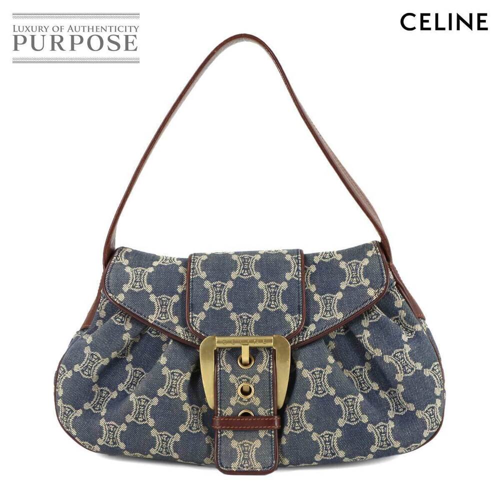 Celine Macadam Shoulder Bag Denim Leather Blue Brown